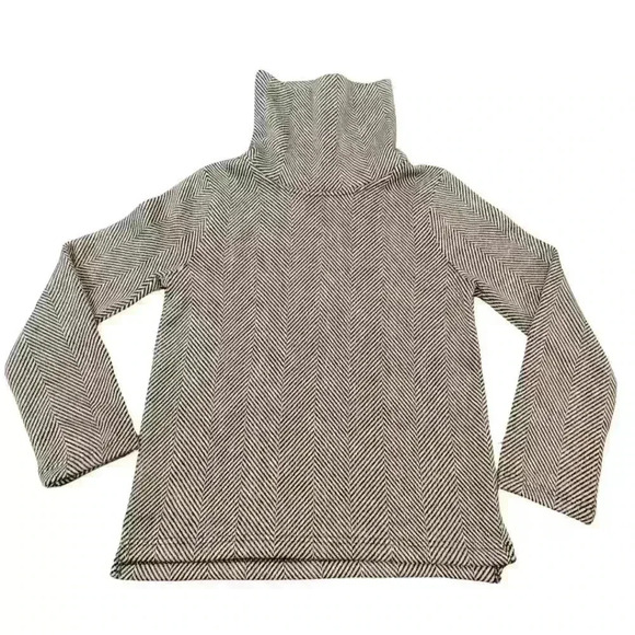 J Crew Funnelneck Black Herringbone Print Fleece Lined Comfy Pullover Sweater - Picture 7 of 14